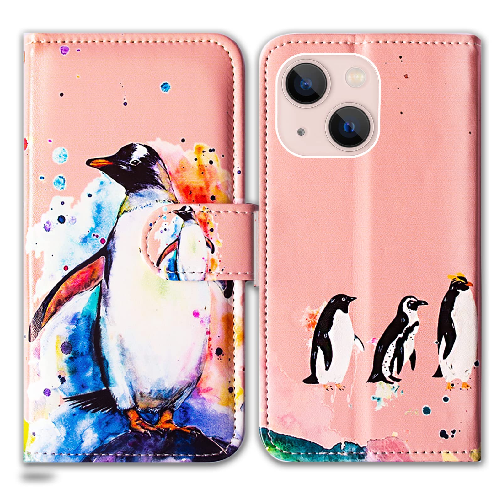 Bcov iPhone 14 Case, Penguin Drawing Leather Flip Phone Case Wallet Cover with Card Slot Holder Kickstand For iPhone 14 โ image 1