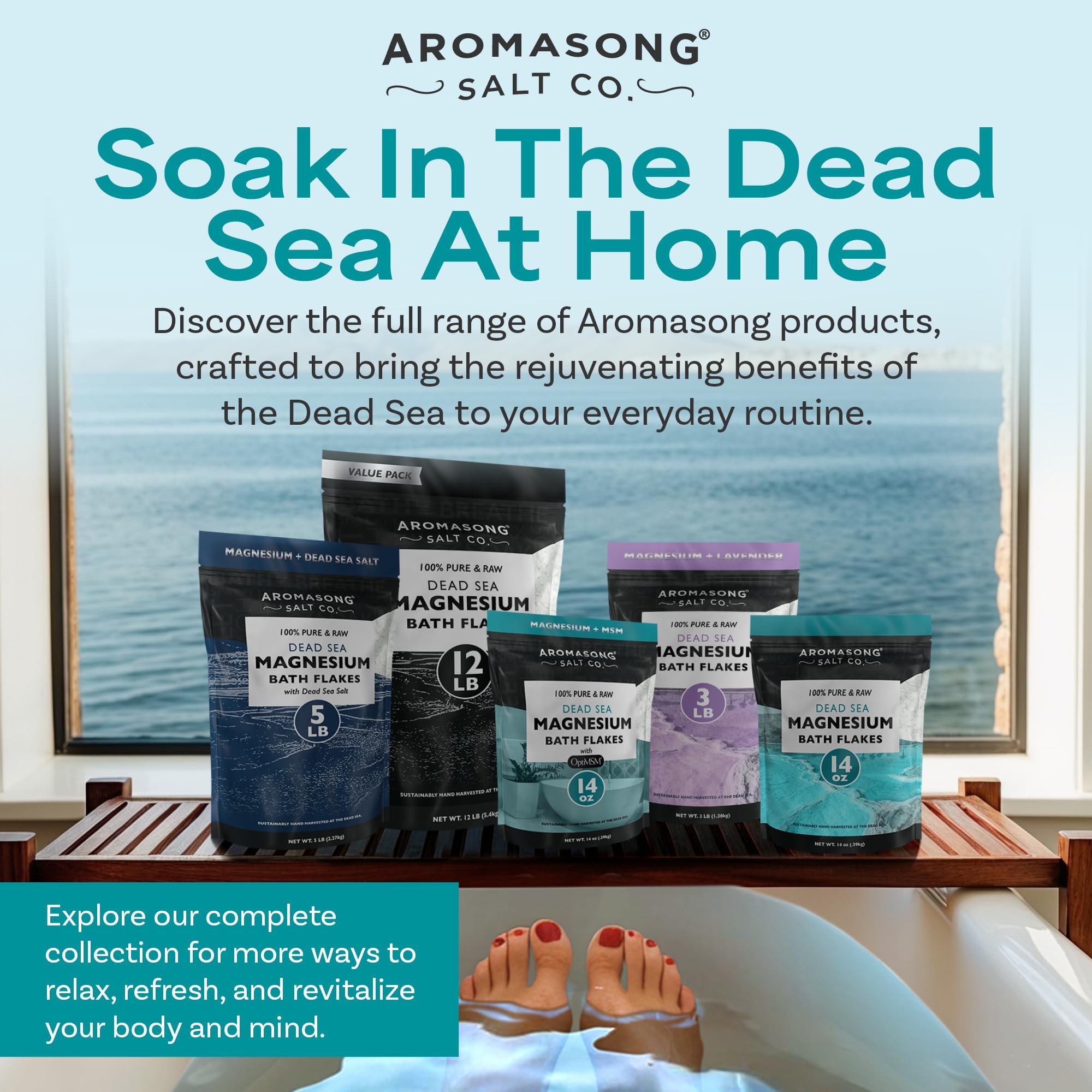 Aromasong Magnesium Flakes for Bath from The Dead Sea- 12 LB Resealable Pack Magnesium Chloride Flakes -Organic Bath Salt Muscle Relaxing Mineral Soak (Packaging May Vary)