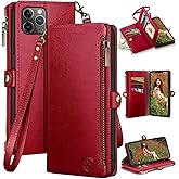XcaseBar for iPhone 11 Pro Max 6.5" Wallet case with Zipper Credit Card Holder【RFID Blocking】, Flip Folio Book PU Leather Phone case Shockproof Cover Women Men for apple 11 ProMax case Red
