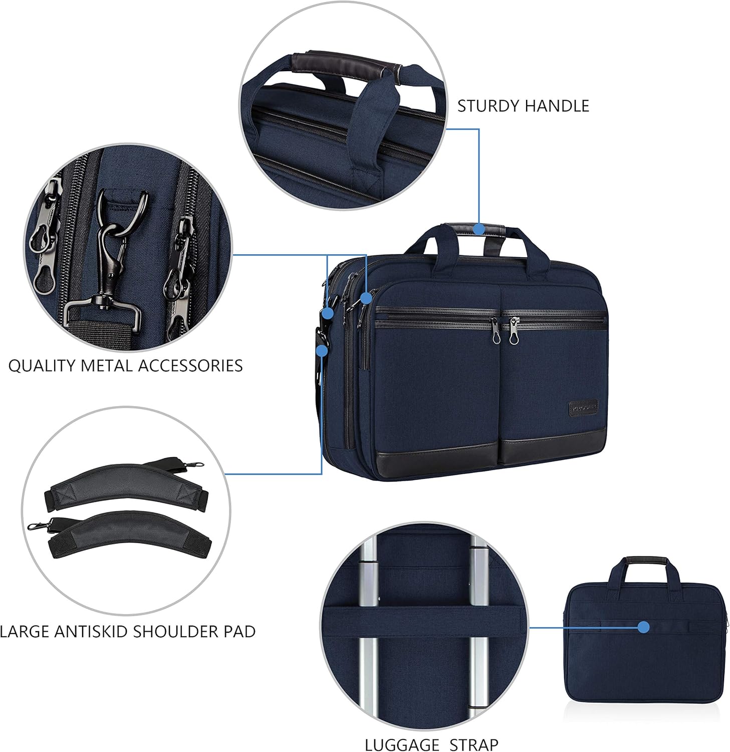 KROSER Laptop Bag Stylish Laptop Briefcase Fits Up to 17.3 Inch Laptop Expandable Water-Repellent Shoulder Messenger Computer Bag with RFID Pocket for Travel/Business/School/College/Men/Women-Navy: Computers & Accessories