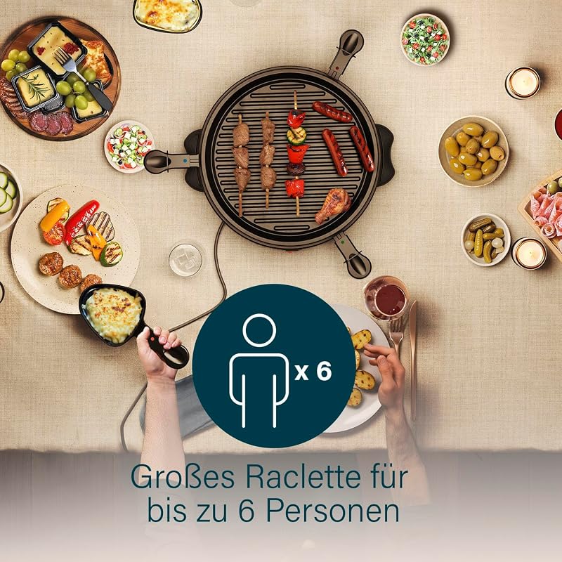 Raclette 6 Grill Party, 2–6 Personen, Steingrillplatte 30 cm, 800 W, Schwarz [162725]