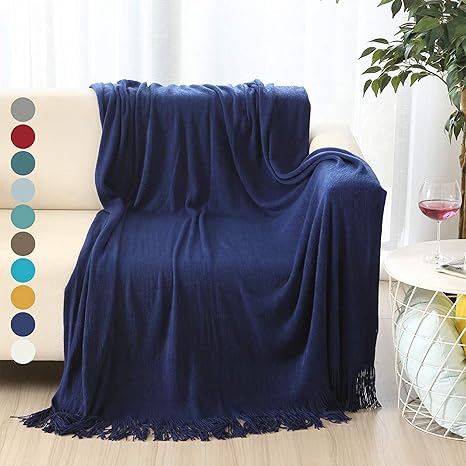 Amazon Com Alpha Home Throw Blanket For Couch 50x60 Warm Acrylic Knit Blanket Durable Lightweight Decorative Blanket With Solid Color Soft Bed Blanket For All Season Valentine S Day Machine Washable Royal Blue Kitchen