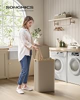 SONGMICS 90L Laundry Basket with Lid Camel Brown LCB509N01V1 view 2