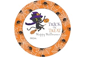 Anwyll Happy Halloween Stickers,60Pcs 2Inch Round Halloween From Gift Stickers,Self-Adhesive Halloween Envelope Seals Labels Stickers,Spooky Halloween Cat Spider Sticker,Trick Or Treat Sticker for Bag