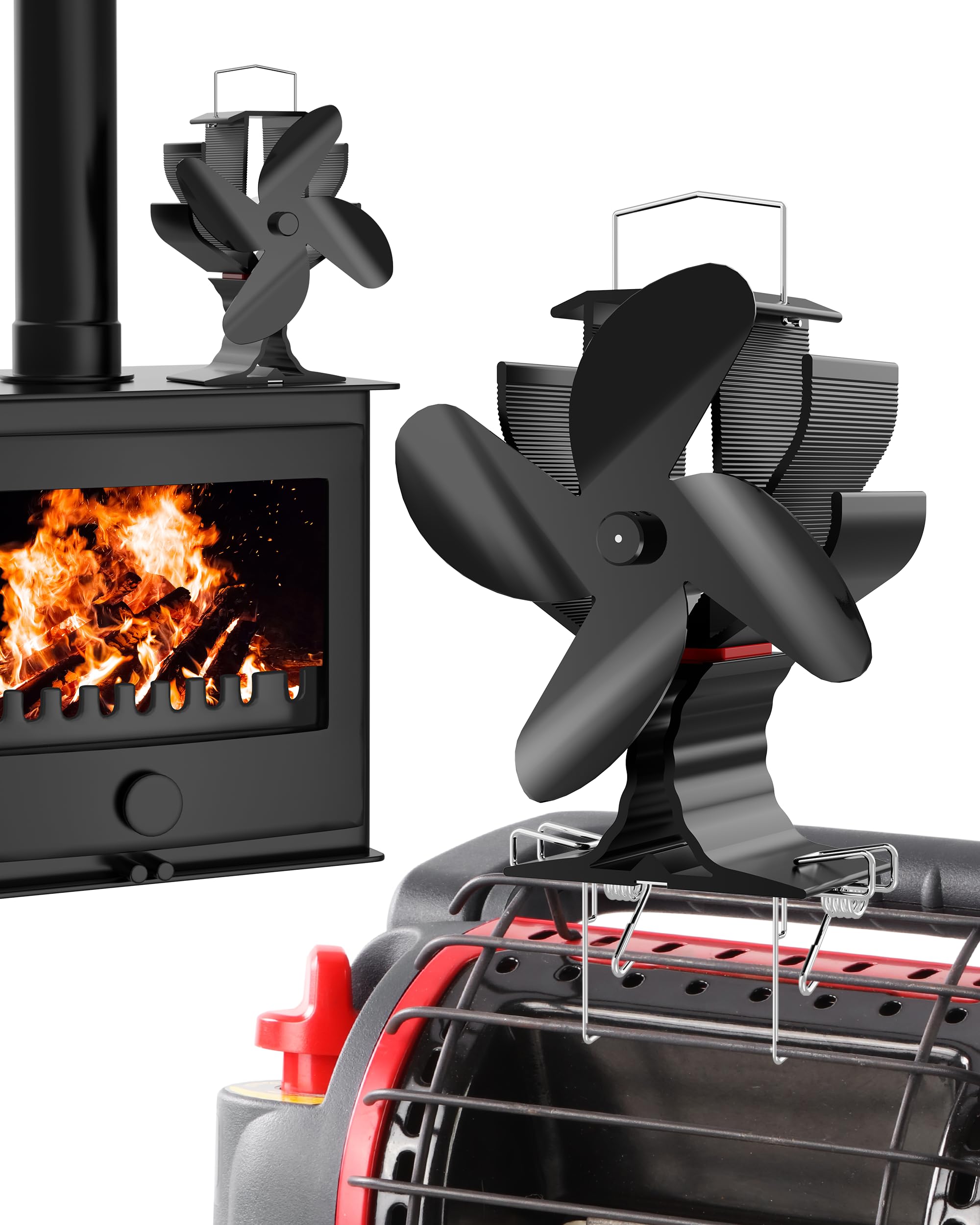 Photo 1 of Signstek Wood Stove Fan,Heat Powered Heater Fan with Hook for Indoor Outdoor Propane Gas Heater,Gas Wood Burner Stove Fireplace Tent Camping Accessories