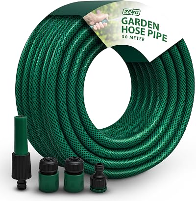 ZENO Reinforced Garden Hose Pipe 30M with Spray Nozzle Fittings