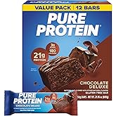 Pure Protein Chocolate Deluxe Protein Bars, 21g Protein, Gluten Free, 12 Ct | 3g Sugar, 190 Calories, Low Sugar* High Protein Snack