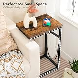 HOOBRO C Shaped Side Table with Charging Station Rustic Brown Black view 7