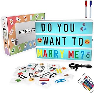 Light Box mit Farbwechsel, 300 Buchstaben und Emojis, Fernbedienung, 2 Stifte - BONNYCO | Ä Ö Ü ß | Led Lichtkasten Buchstaben 16 Farben mit Programme | Lichtbox mit Buchstaben Deko & Geschenk