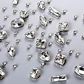 240 Pieces Sew on Glass Crystal Rhinestones Clear Gems Mix Shapes Metal Flatback Claw Gems for DIY Crafts Clothes Jewelry Making Shoes