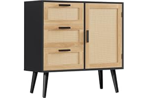 FIONESO Rattan Cabinet with 3 Drawers, Buffet Cabinet with Adjustable Shelf, Sideboard, Entryway Cabinet for Living Room, Hal