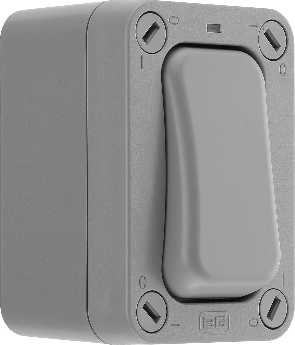 BG Electrical Nexus Storm Slim Outdoor 2-Way Switch LED Indicator Grey WP12S