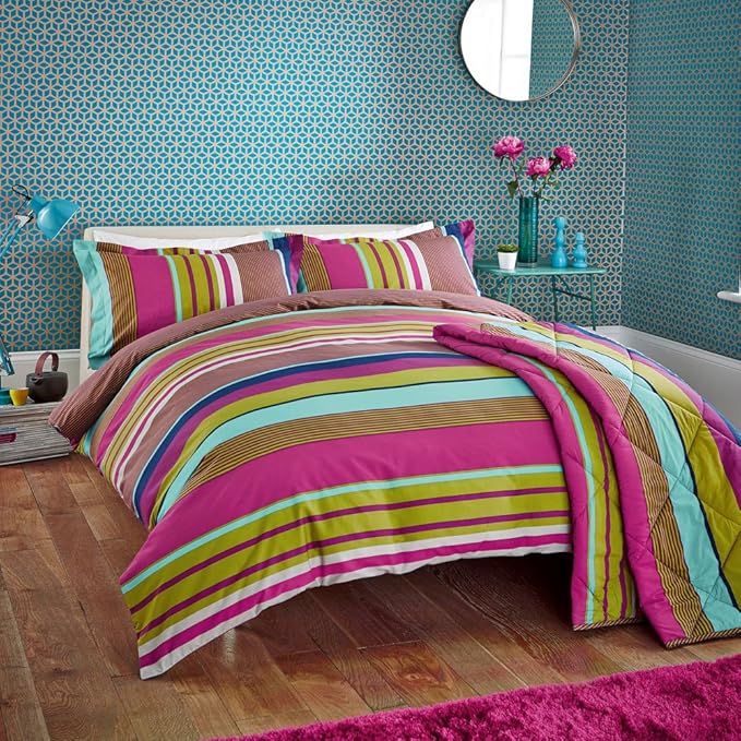 Harlequin Bedding, Bali Stripe Double Duvet Cover Set, Charcoal Amazon