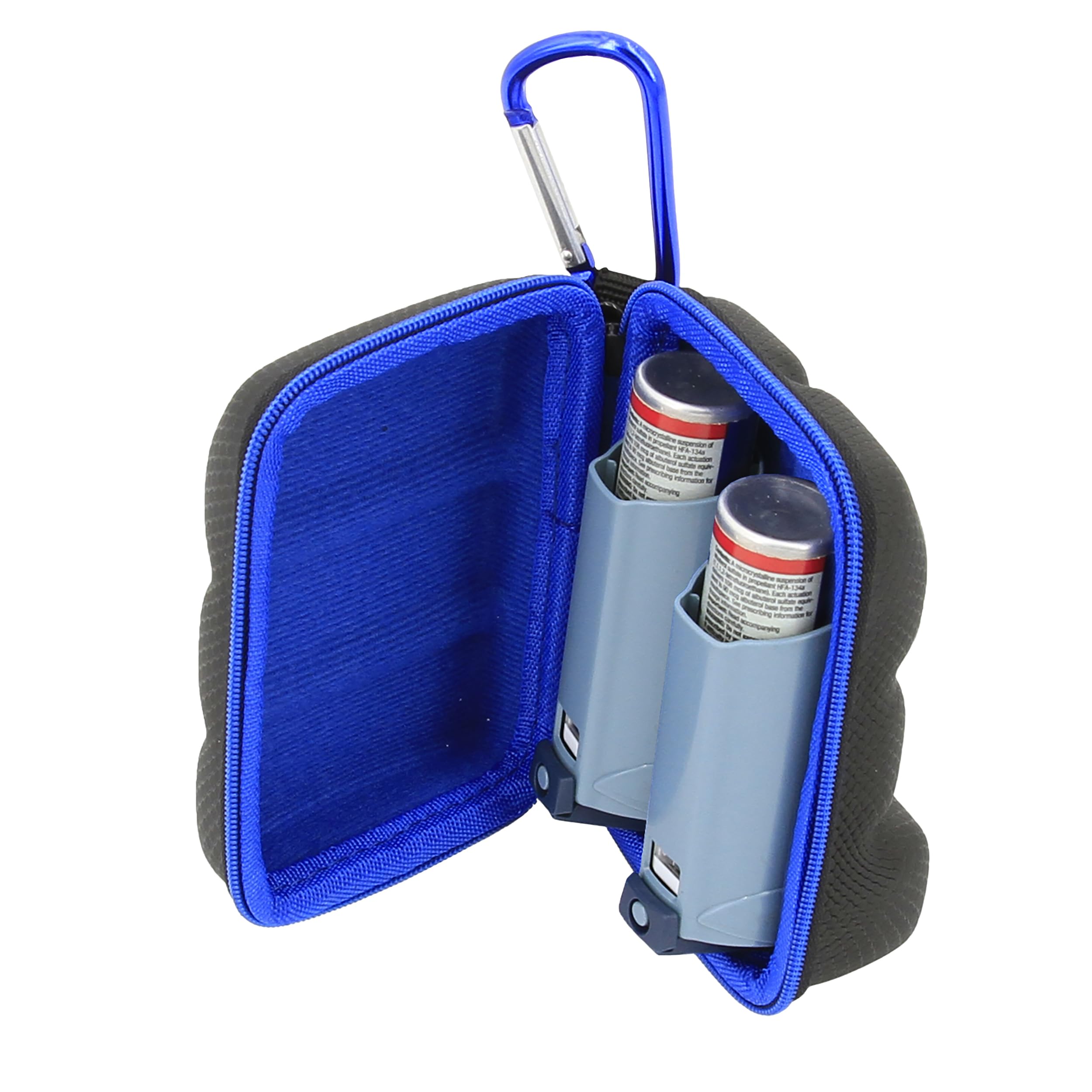 CASEMATIX Asthma Inhaler Holder Case Fits Two Standard Rescue Inhalers With Lanyard and Clip On Keychain Carabiner, Includes Asthma Case Only