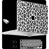 MEEgoodo for MacBook Air 15 inch Case (M4/M3/M2) 2025 2024 2023, Cover Fit Model(A3241/A3114/A2941) for 15.3-inch Laptop, Clear Shell with TPU Keyboard & Webcam Cover, Snow Leopard Texture
