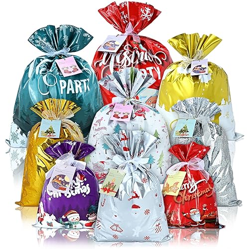Christmas Wrapping Gift Bags, 20Pcs Xmas Gifts Bags Large Medium Small for Presents with 20 Tags for Birthday Holiday Party, Luxury Santa Claus Ornament with Ribbon for Family Friends