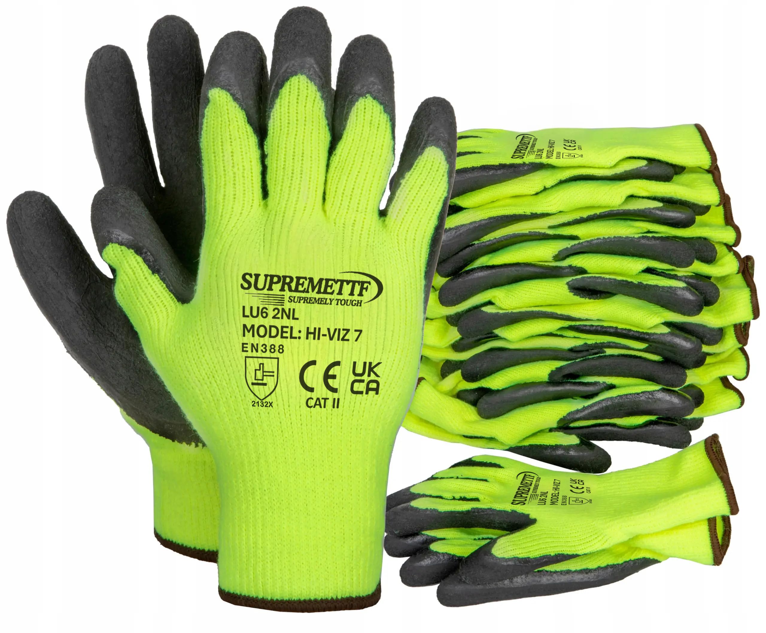 6 Pairs New HI VIZ Thermal Winter Latex Rubber Work Gloves Builders Gardening (XL)