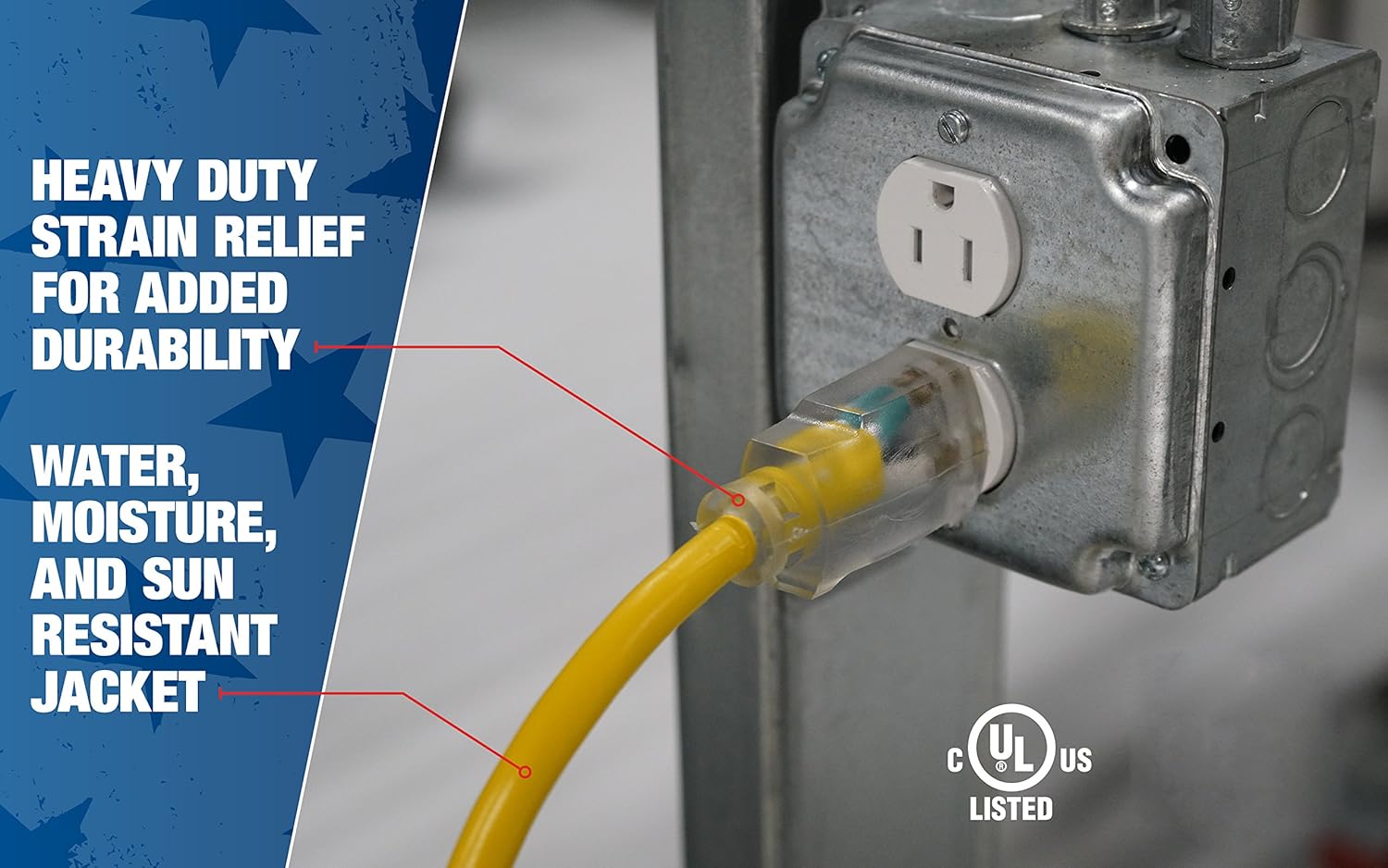 Southwire 2588SW0002 Outdoor Extension Cord- 12/3 American Made SJTW Heavy Duty 3 Prong Extension Cord- Great for Commercial Use, Gardening, and Major Appliances ( 50 Foot- Yellow) - - 