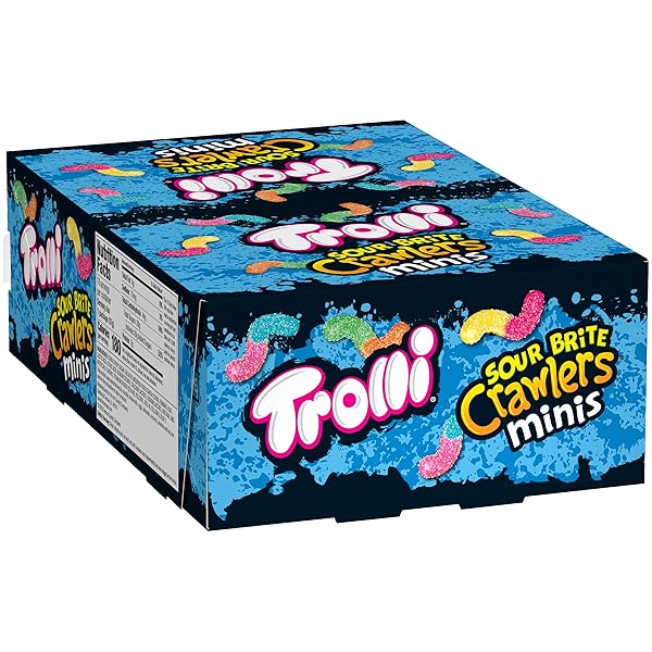 TROLLI SOUR BRITE CRAWLERS MINIS CANDY, SOUR GUMMY WORMS, 2 OUNCE TREAT-SIZE POUCHES (PACK OF 18)