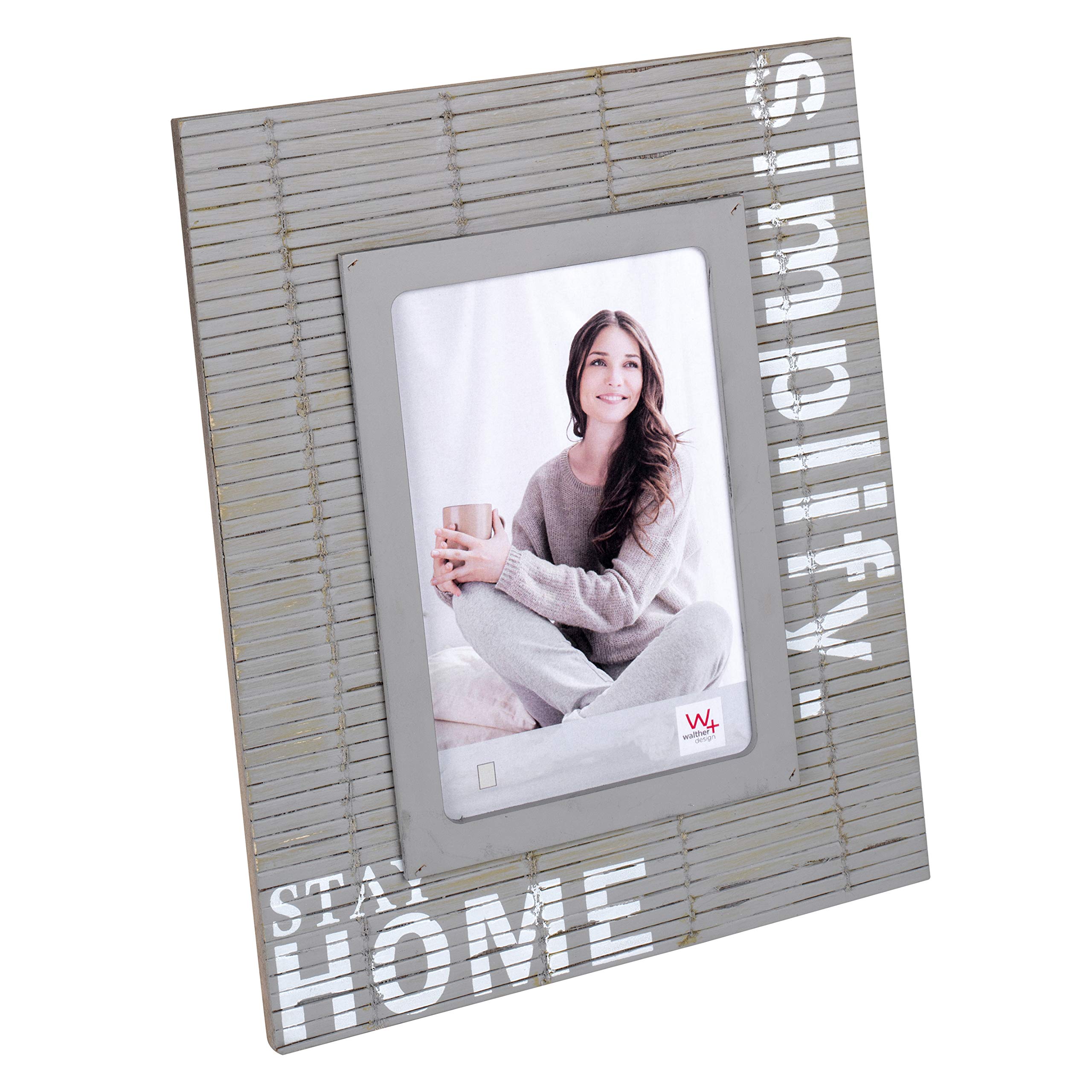 walther design Picture frame Grey 10 x 15 cm Wooden Portrait frame with decor letteRing Simplify YS015D