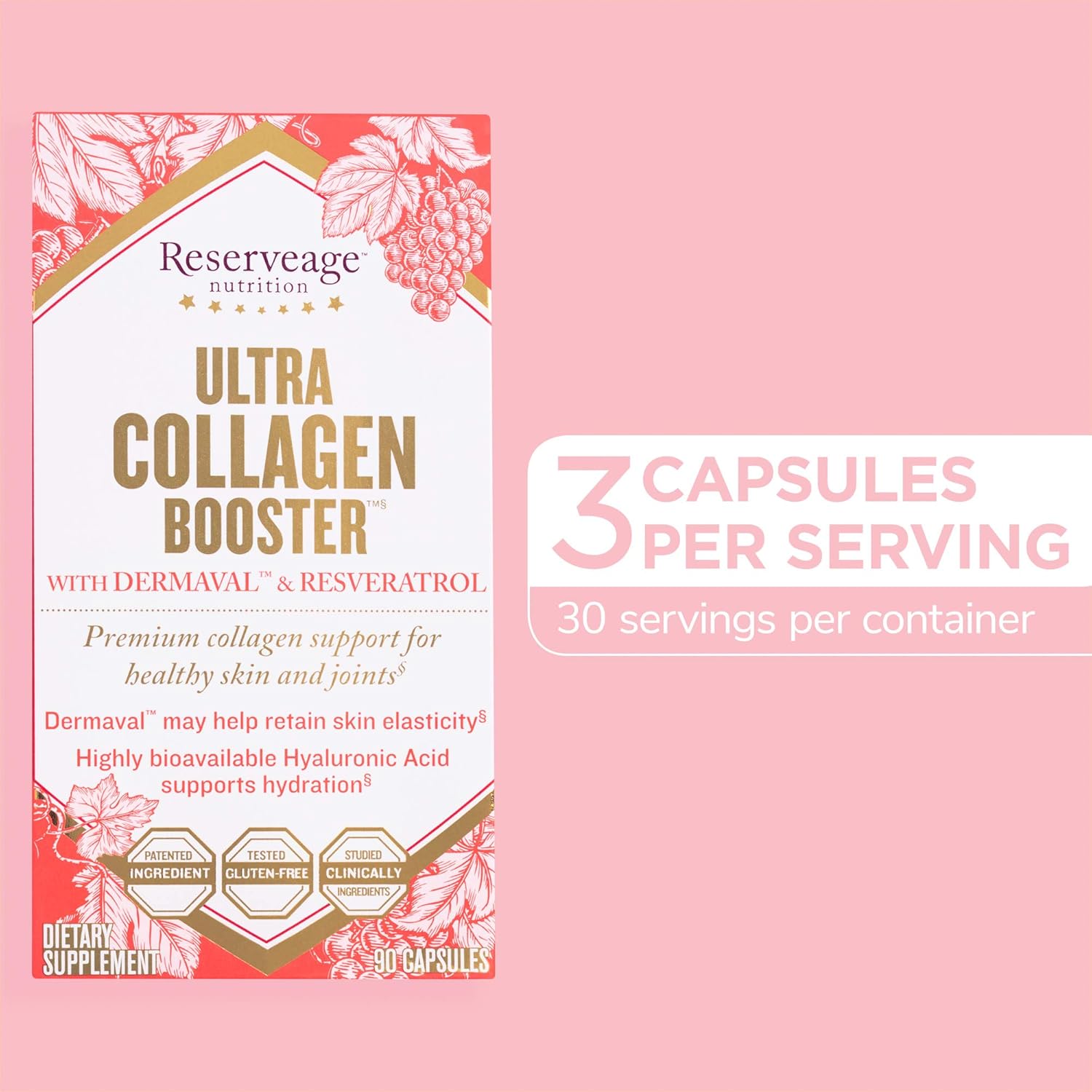 Reserveage, Ultra Collagen Booster, Skin Supplement, Supports Healthy Collagen Production, 90 capsules (30 servings): Health & Personal Care