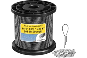 DISCOUNT PARTS DIRECT 1/16 Wire Rope – 328FT 304 Stainless Steel Cable, 7x7 Flexible 368lbs Breaking Strength, Black Vinyl Coated with 150 Crimp Sleeves for Outdoor String Lights, DIY Craft, Garden Fence, Picture Hanging