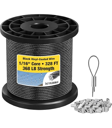 Black Powder Coated Galvanized Wire Rope Cable – 1/16 Inch, 7x7 Strand, 100 Ft Coil, GAC7B062-100