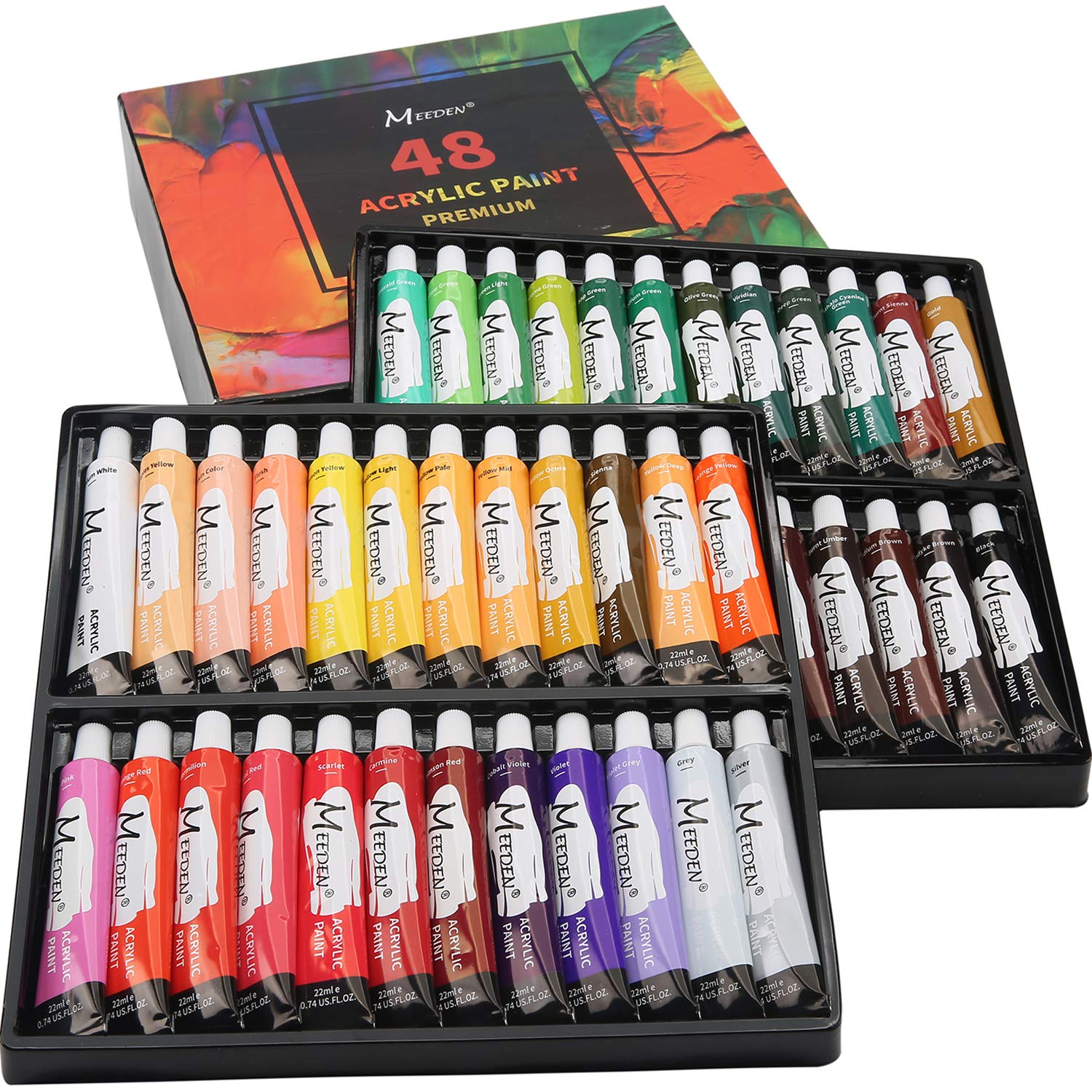 MEEDEN Acrylic Paint Set of 48 Colors/Tubes (22ml/0.74 oz.) Non Toxic