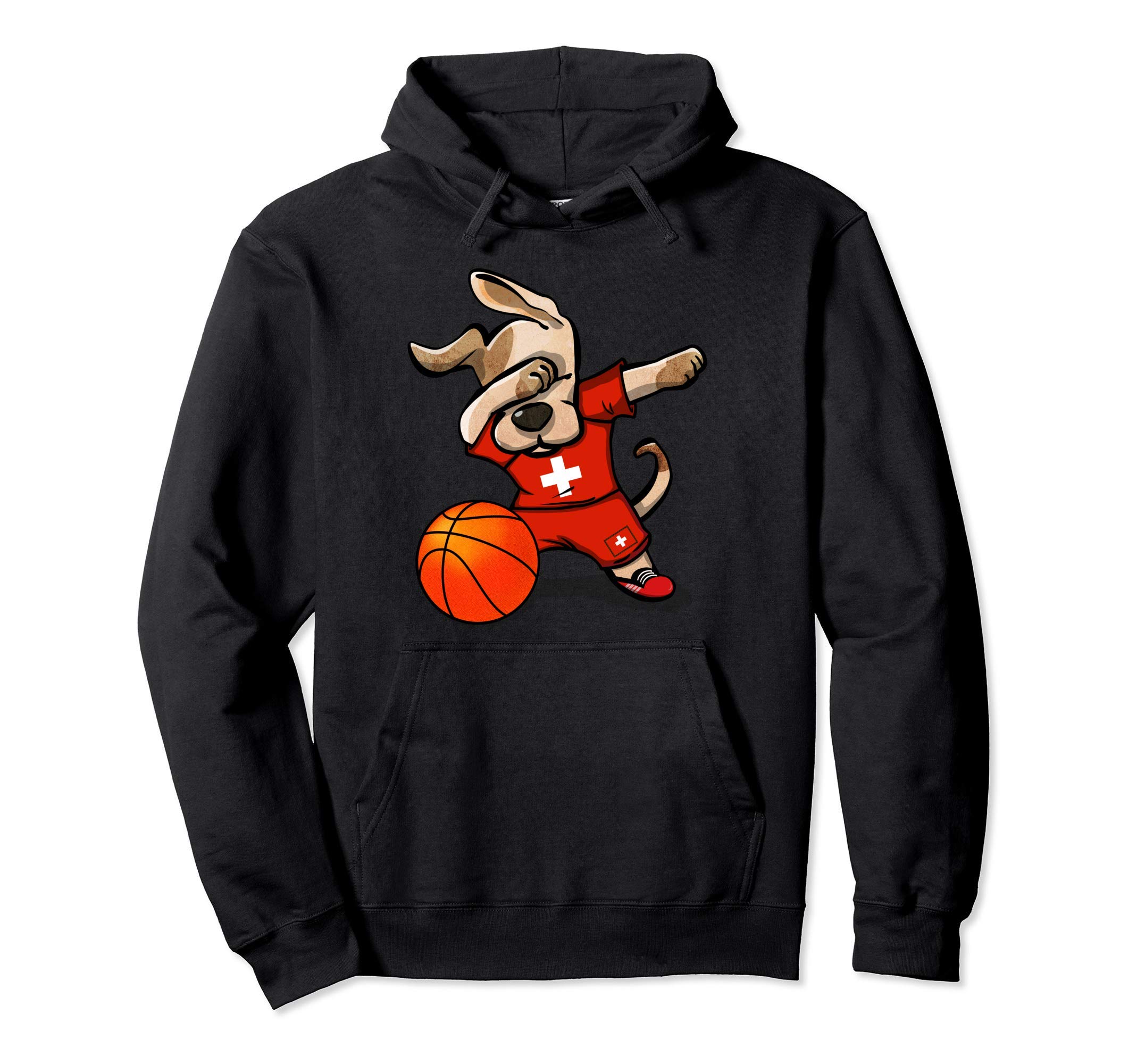Funny Dabbing Dog Switzerland Basketball - Swiss Flag Sport Pullover Hoodie