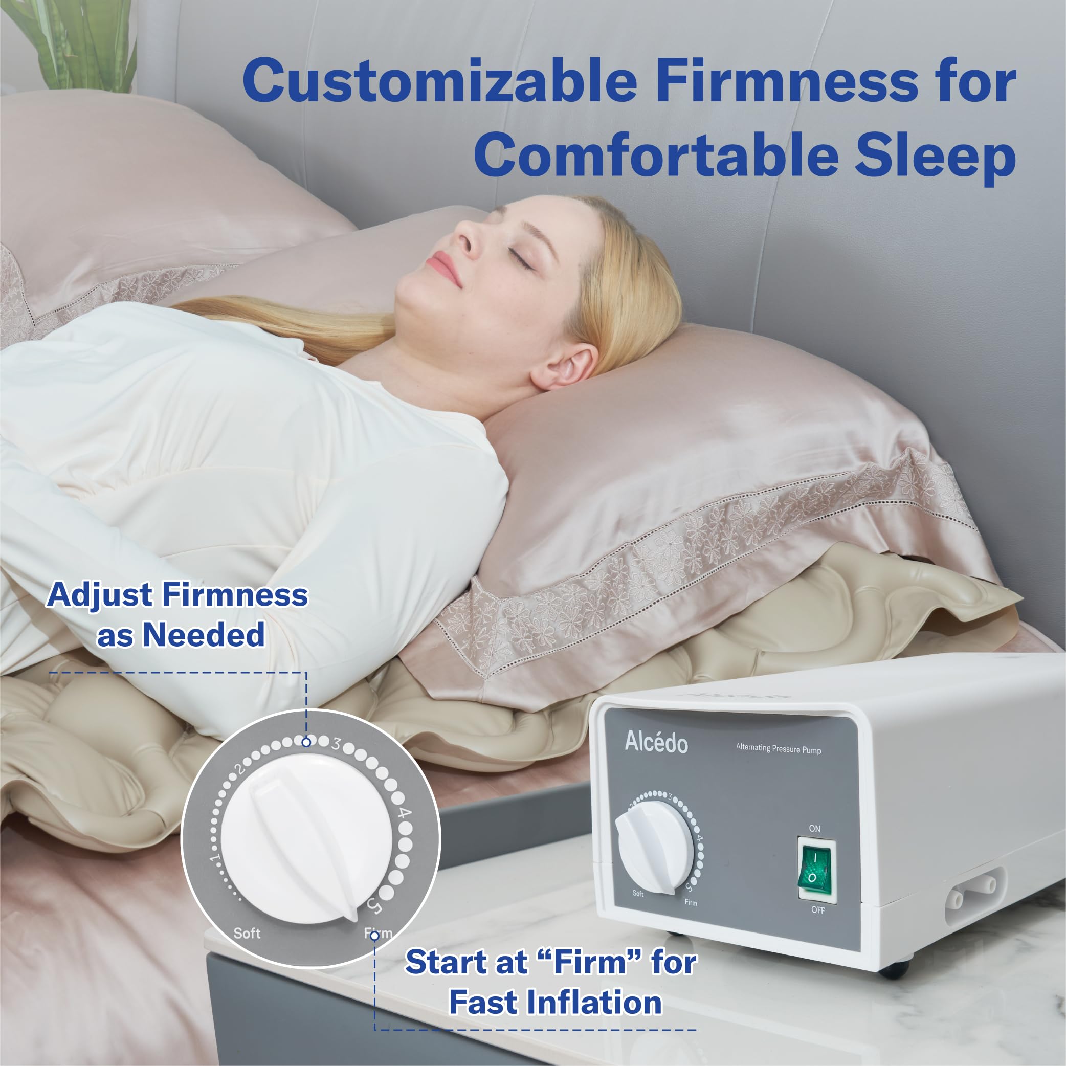 Alcedo Alternating Air Pressure Mattress Pad for Bed Sore and Ulcer Prevention, Hospital & Home Use Medical Mattress Topper for Bedridden Patient, Adjustable Ultra Quiet Pump and Waterproof Cushion