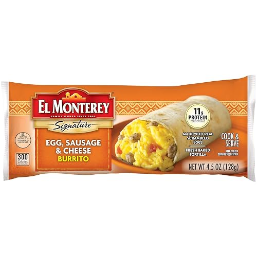 El Monterey Signature Breakfast Burrito – Frozen Egg, Sausage and Cheese Breakfast Burrito, Made ...
