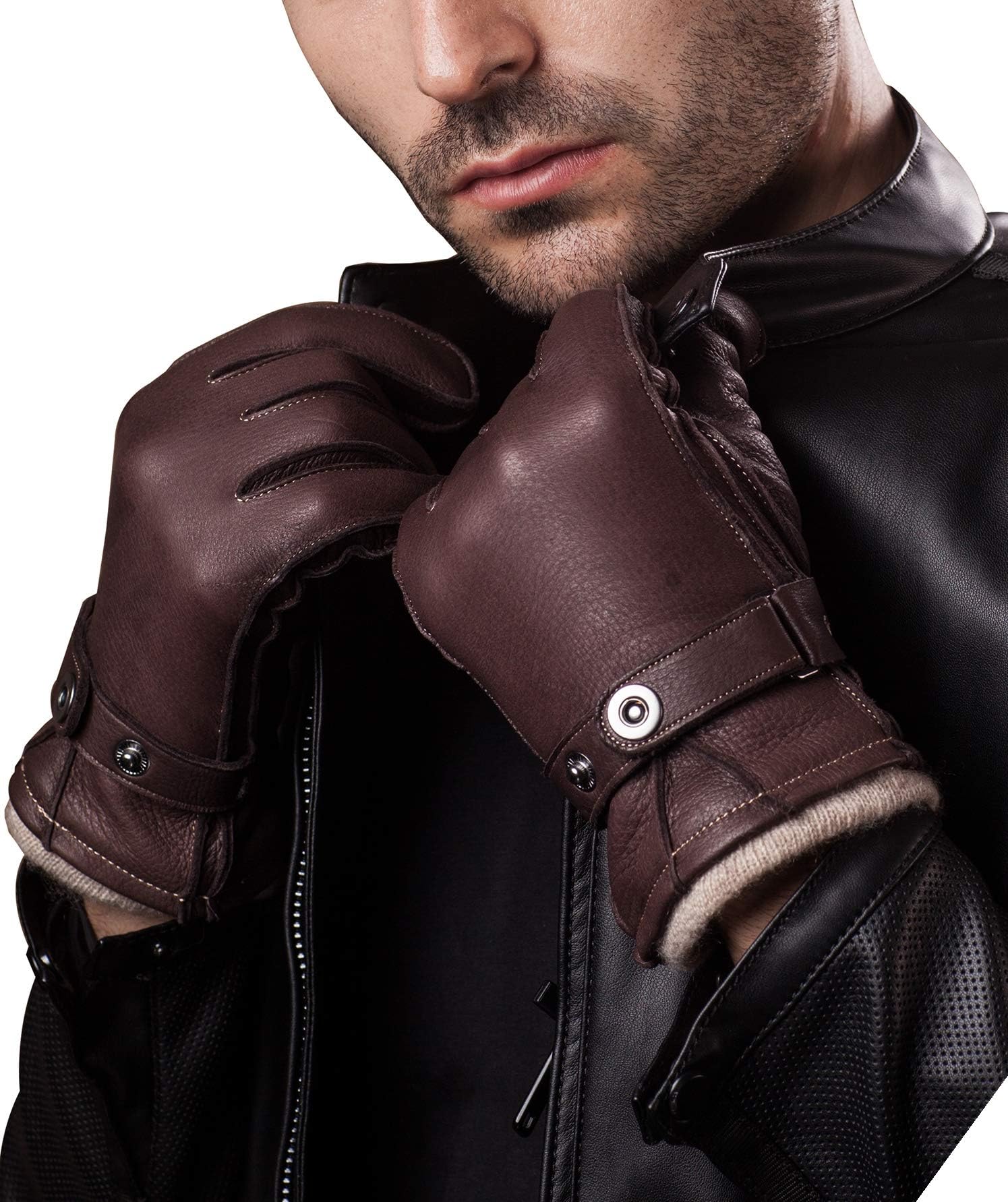 YISEVEN Mens Deerskin Leather Gloves