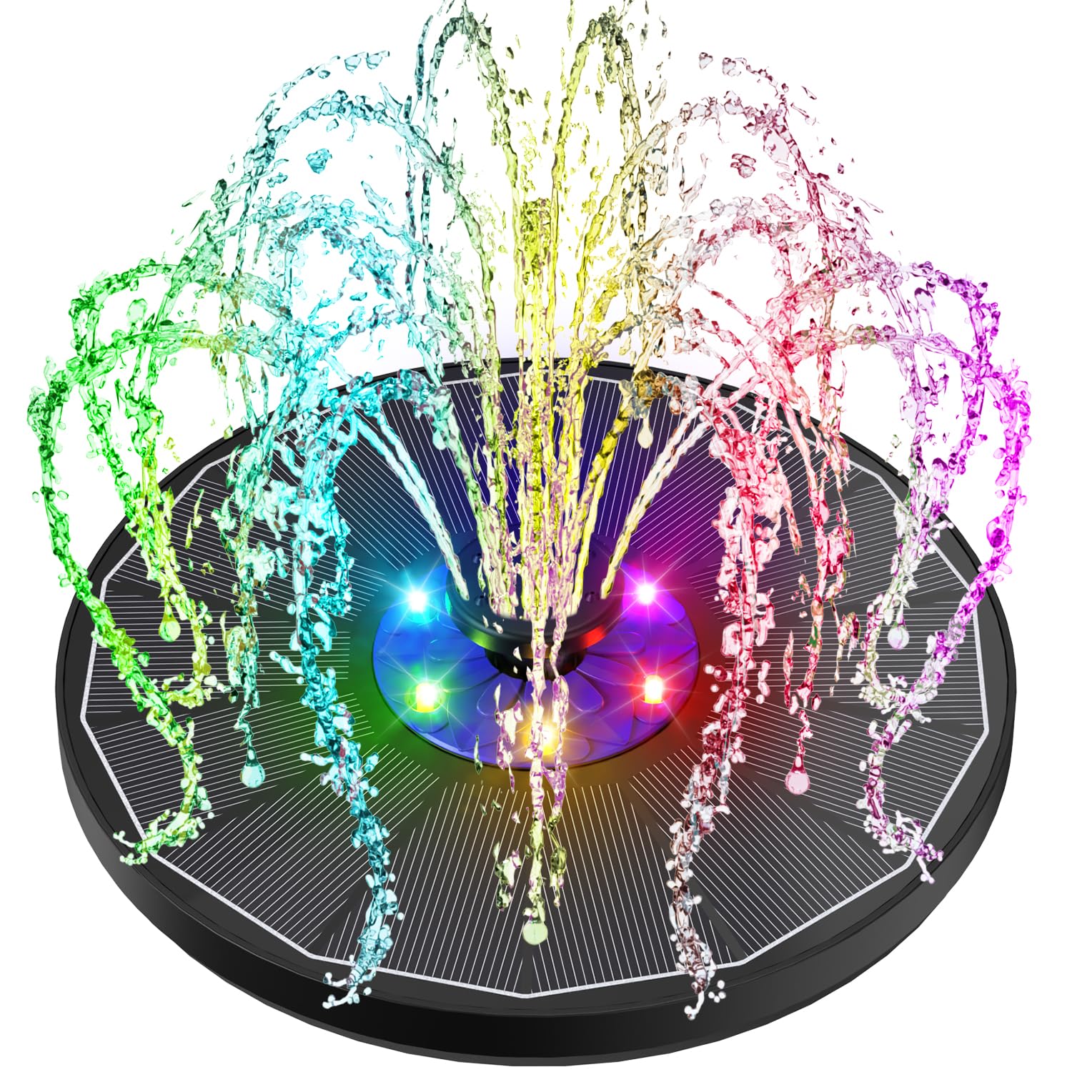 Photo 1 of SZMP Solar Fountain 3.5W Floating Bird Bath Fountains with Blue Flower Upgraded Glass Panel with 7 Nozzle & 4 Fixer, Solar Water Fountain for Garden, Pond, Outdoor (Colorful)