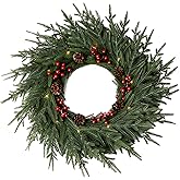 Christmas Wreaths for Front Door - 24" Artificial Christmas Wreath - Real Touch Norfolk Pine Wreath for Door,Wall,Windows,Indoor Outdoor -Christmas Decorations -Holiday Decor -Free Battery LED Lights