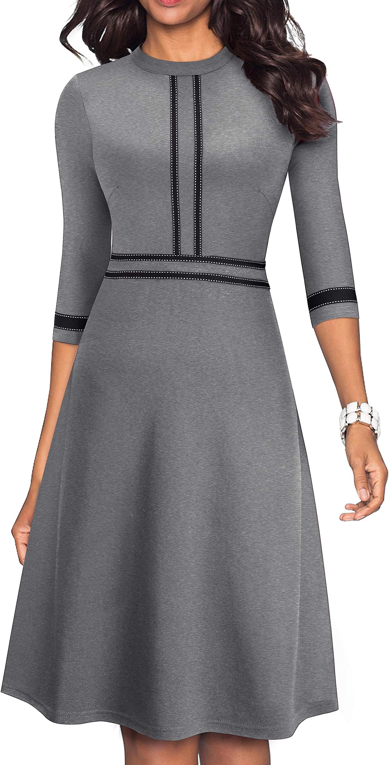 HOMEYEEWomen's Chic Crew Neck 3/4 Sleeve Party Homecoming Aline Dress A135