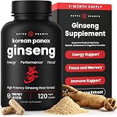 NutraChamps Korean Red Panax Ginseng Capsules | Ginseng Supplement for Men | Extra Strength Korean Ginseng Root Extract - Ginsenosides for Energy, Focus, Performance, Vitality &amp; Immune Support (120)