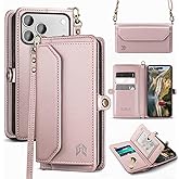 DJBull for iPhone 17 Pro Max 6.9" Wallet Case with Card Holder, Shoulder and Wristlet Straps, Soft PU Leather, Magnetic Snap, Flip Phone Case for Women Men for Apple 17 Pro Max Rose Gold