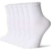 CS CELERSPORT Women's Mini Crew Ankle Socks with Scalloped Top,Pack of 6 | Pre-Washed Cotton Fabric,Seamless Toe,Casual Socks to Match Loafers,Birkenstocks and Boots for Daily Wear