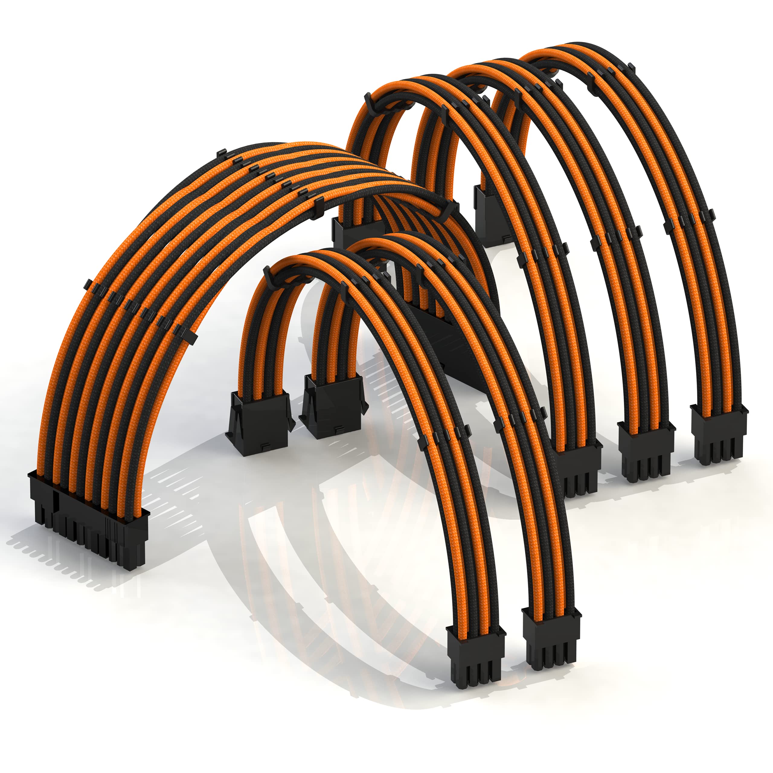LINKUP - AVA 50cm PSU Cable Extension Sleeved Custom Mod GPU PC Braided w/Comb Kit - Compatible with RTX3090 | 1 x 24 P (20+4) | 2 x 8 P (4+4) CPU | 3 x 8 P (6+2) GPU set | 500mm - OrangeBlack