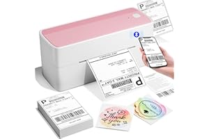 Memoqueen Bluetooth Thermal Label Printer 4X6 - Wireless Shipping Label Printer for Shipping Packages and Small Business, Compatible with iOS and Android, for USPS, Etsy Amazon Shopify，Pink and White