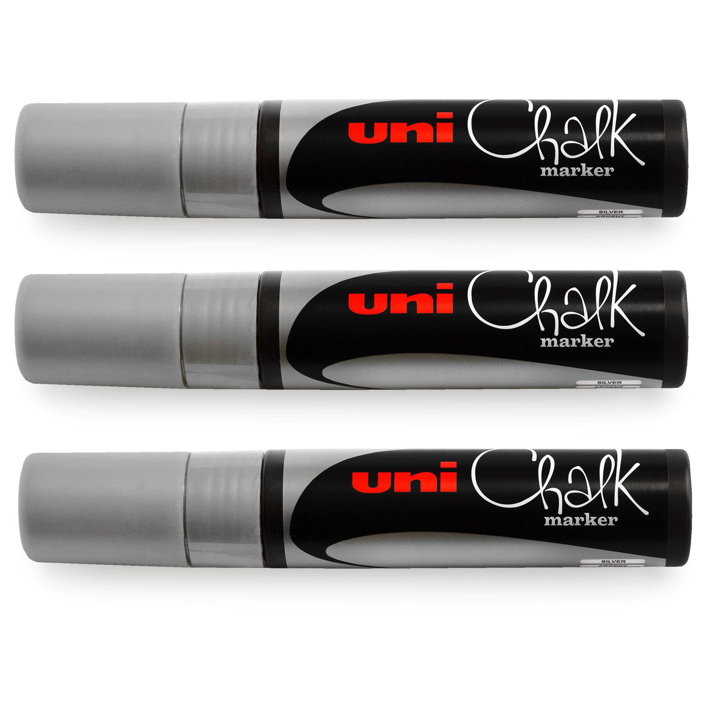 Uni-Ball PWE-17K Chalk Marker - Chisel Nib - 15mm - Silver - Pack of 3