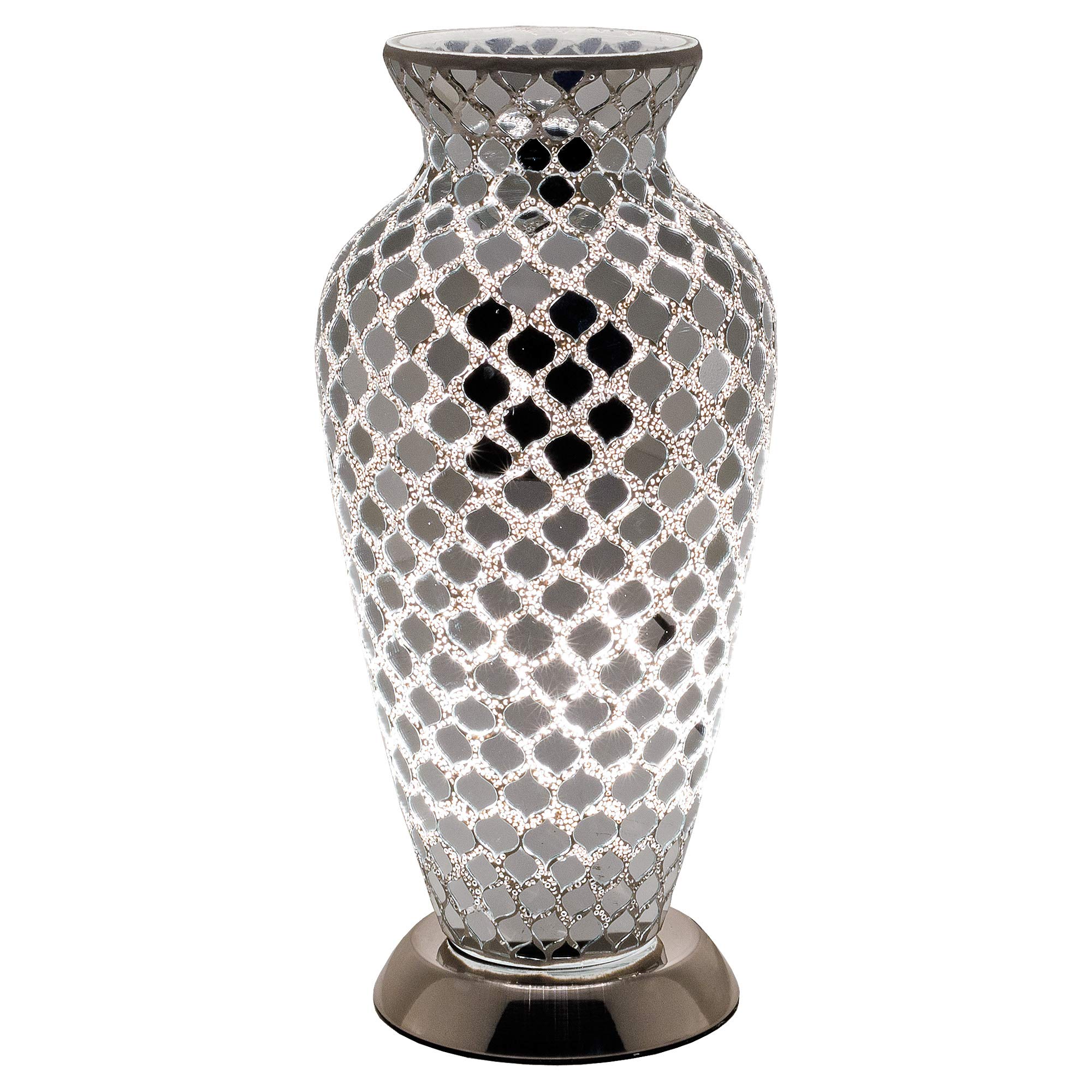Febland Mirrored Tile Mosaic Vase Lamp, Silver