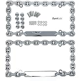 Universal Chrome Mega-Metal Round Chain Link Design License Plate Frame with Screws Caps, Set of 2