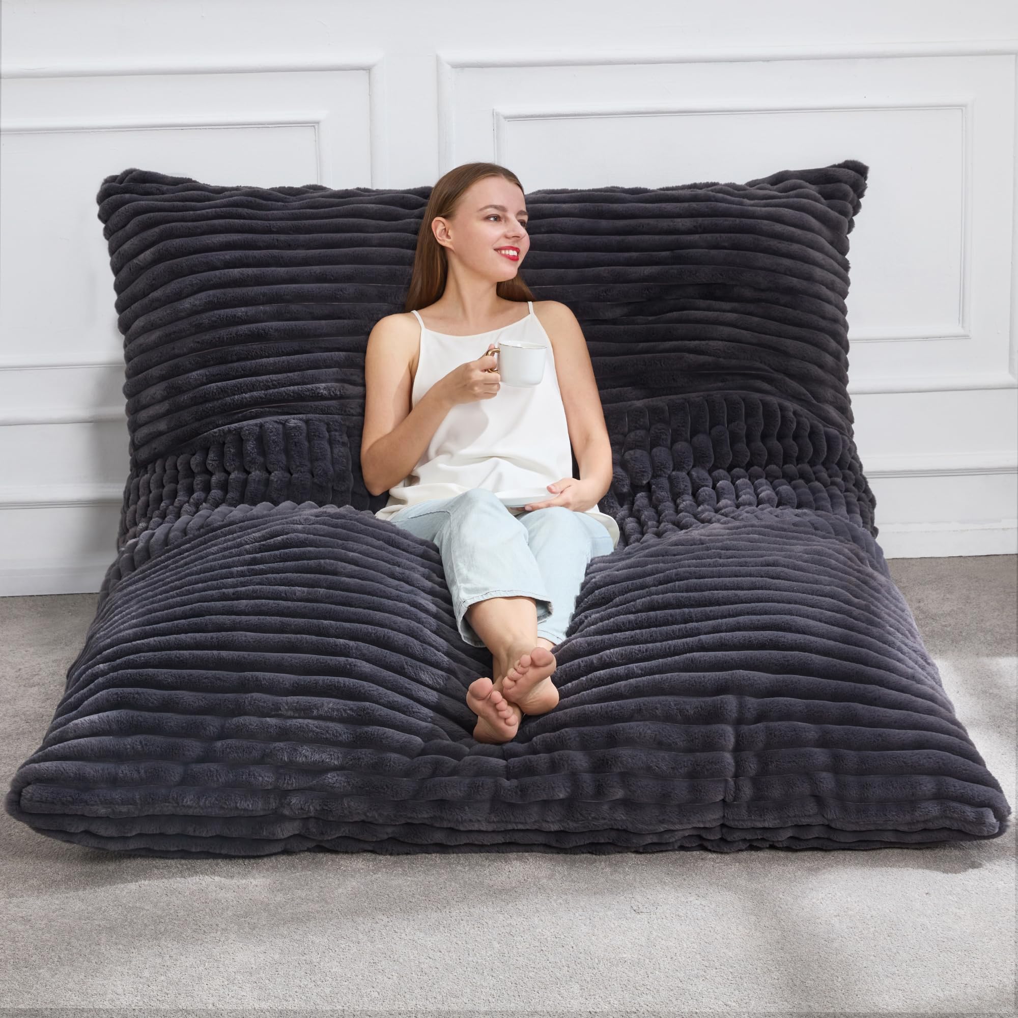 Photo 1 of Hobestluk 3 in 1 Bean Bag Chair Giant Bean Bag Chairs Convertible Bean Bag Floor Cushion with Machine Washable Cover, Beanbag Chairs for Adult (Dark Grey)