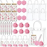 Daifunli 6 Set Baby Shower Prizes for Player Winners Pink Flower 17 oz Tumblers with Lids Straws Mirrors Ballpoint Pink Flower Hair Clips Gift Bags for Bridal Shower Wedding Party Supplies