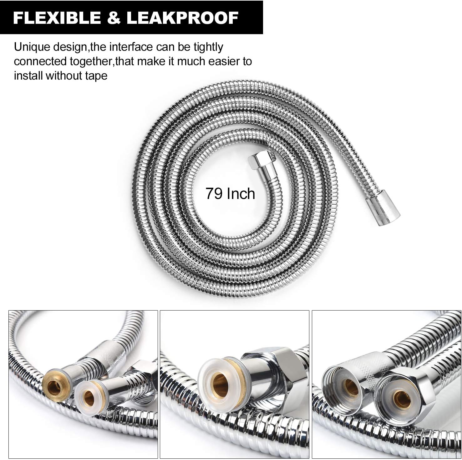 Blissland Shower Hose, 79 Inches Extra Long Chrome Handheld Shower Head Hose with Brass Insert and Nut - Lightweight and Flexible - - 