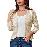 GRACE KARIN Women's 3/4 Sleeve Open Front Cropped Cardigan Summer Lightweight Hollow Out Knit Shrug