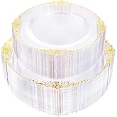 Joyido 102PCS Clear Gold Plastic Plates - Clear Disposable Plates with Gold Rim - Clear Party Plate Include 51PCS Dessert Plates, 51PCS Dinner Plate for Weddings & Parties