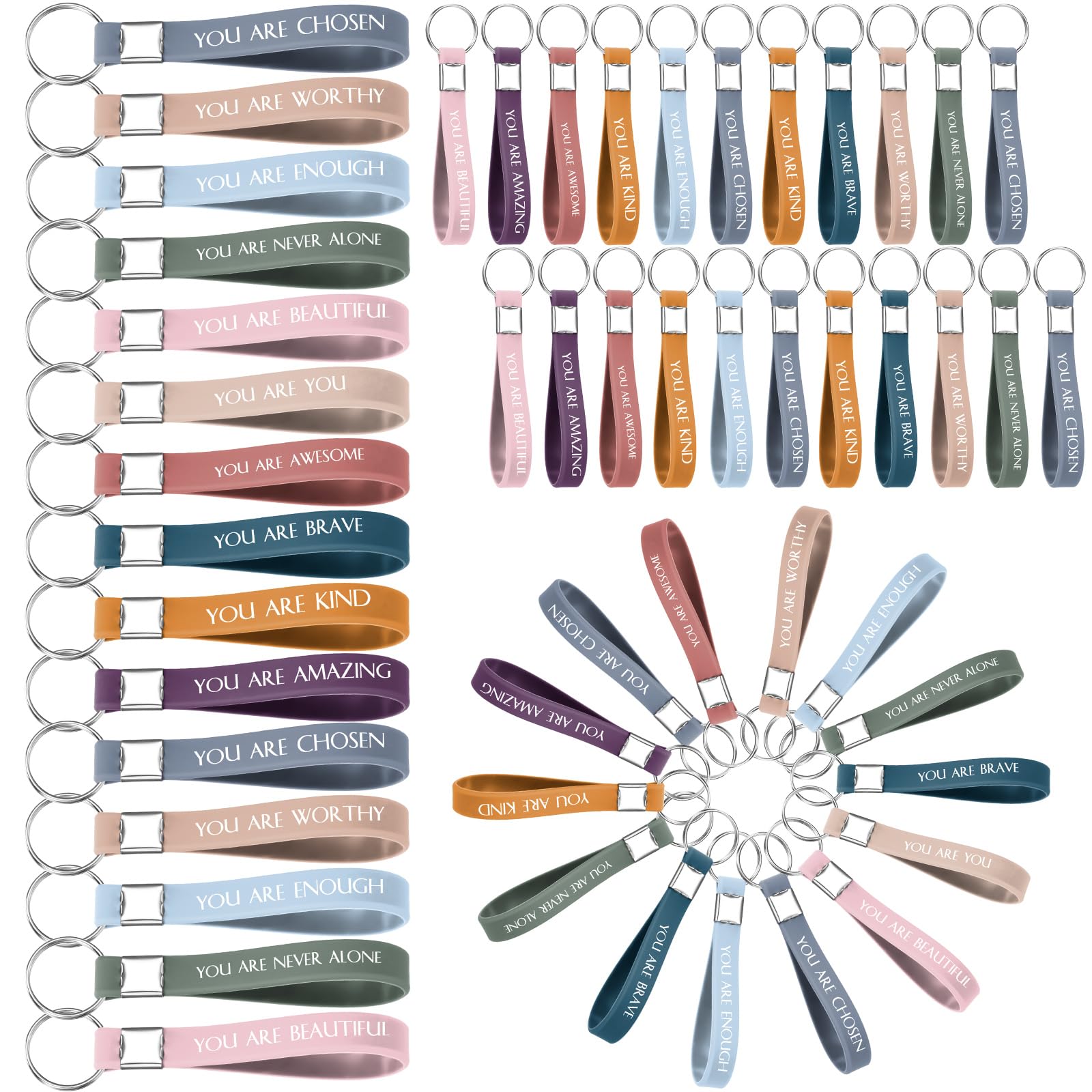 Photo 1 of **MISSING KEY RING LOOP LANYARD ONLY** Huquary 120 Pcs Inspirational Quote Key Chains Motivational Key Rings Appreciation Gifts for Employee Teacher Office Team(Fresh Color)