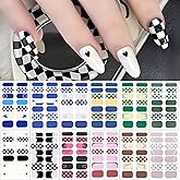 12 Sheets Plaid Nail Wraps Full Stickers Nail Polish Strips, French DIY Self-Adhesive Nail Art Decals Color Checkerboard Pattern Decor with 2 Piece Nail Files (168 Pieces)